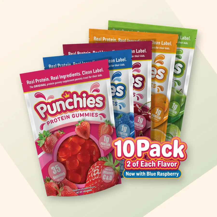 Protein fruit gummies: Punchies protein gummies variety pack, 10 bags